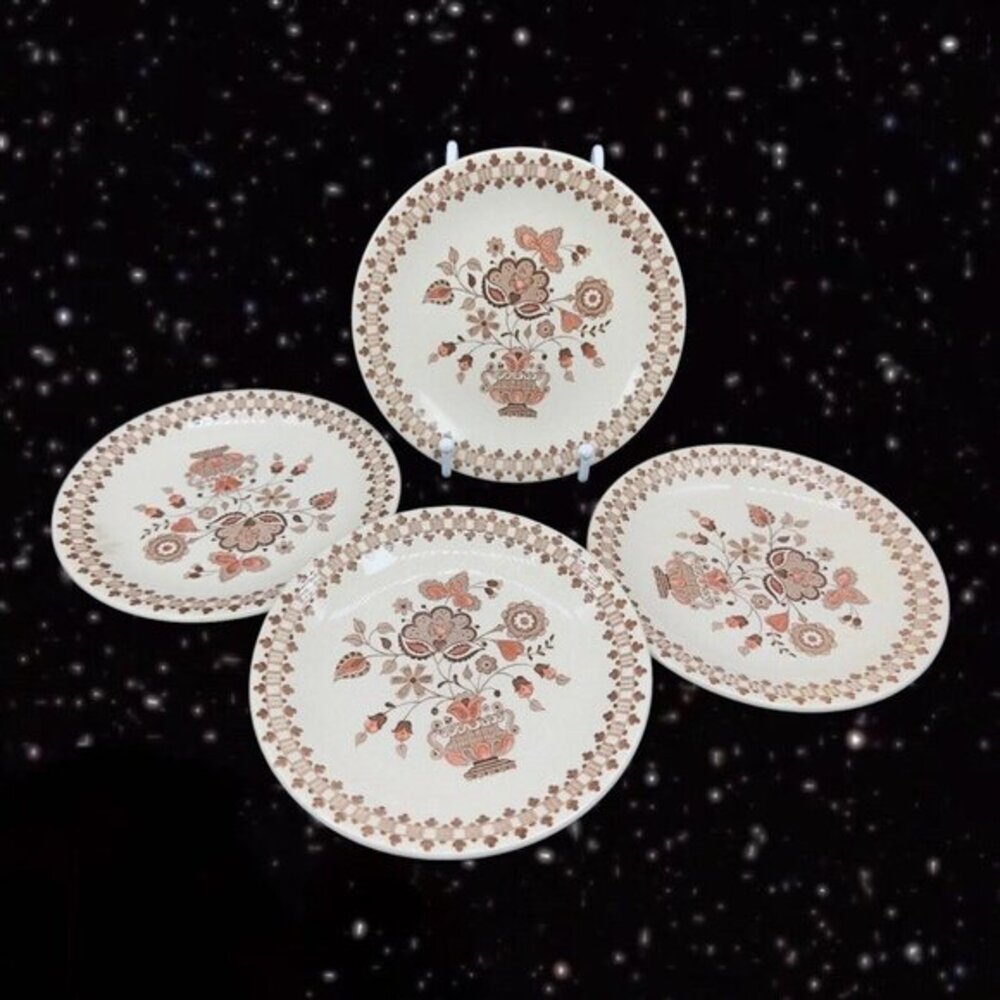 Vintage Johnson Brothers Jamestown Brown Staffordshire Old Granite Plate set‎ 4
